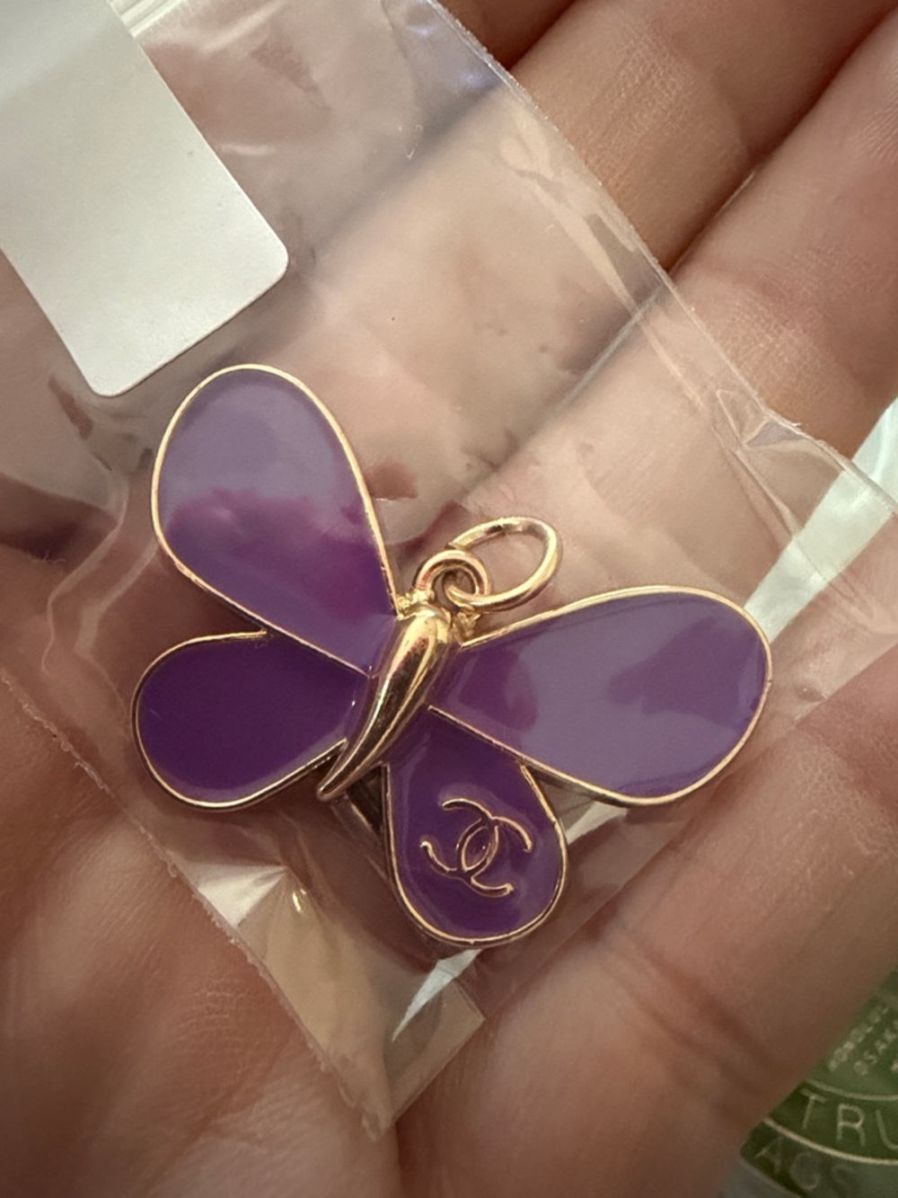CHANEL Gold and Purple Butterfly zipper pull